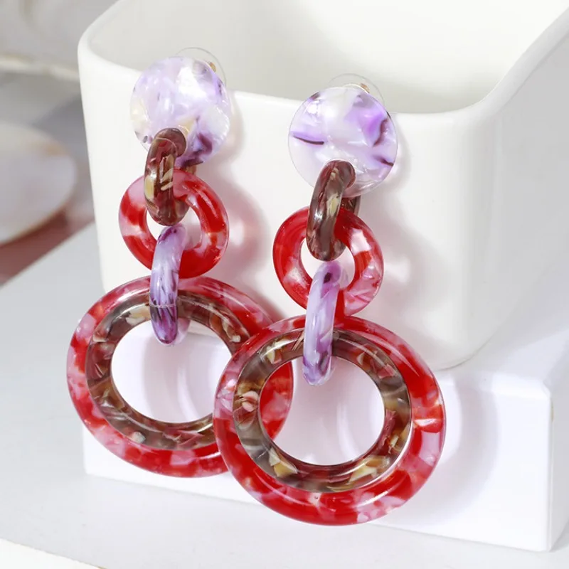 

Statement Fashion Trend Jewelry Simple Light Circle Resin Acetate Dangle Earrings for Women, Classic Casual Long Stud Earrings