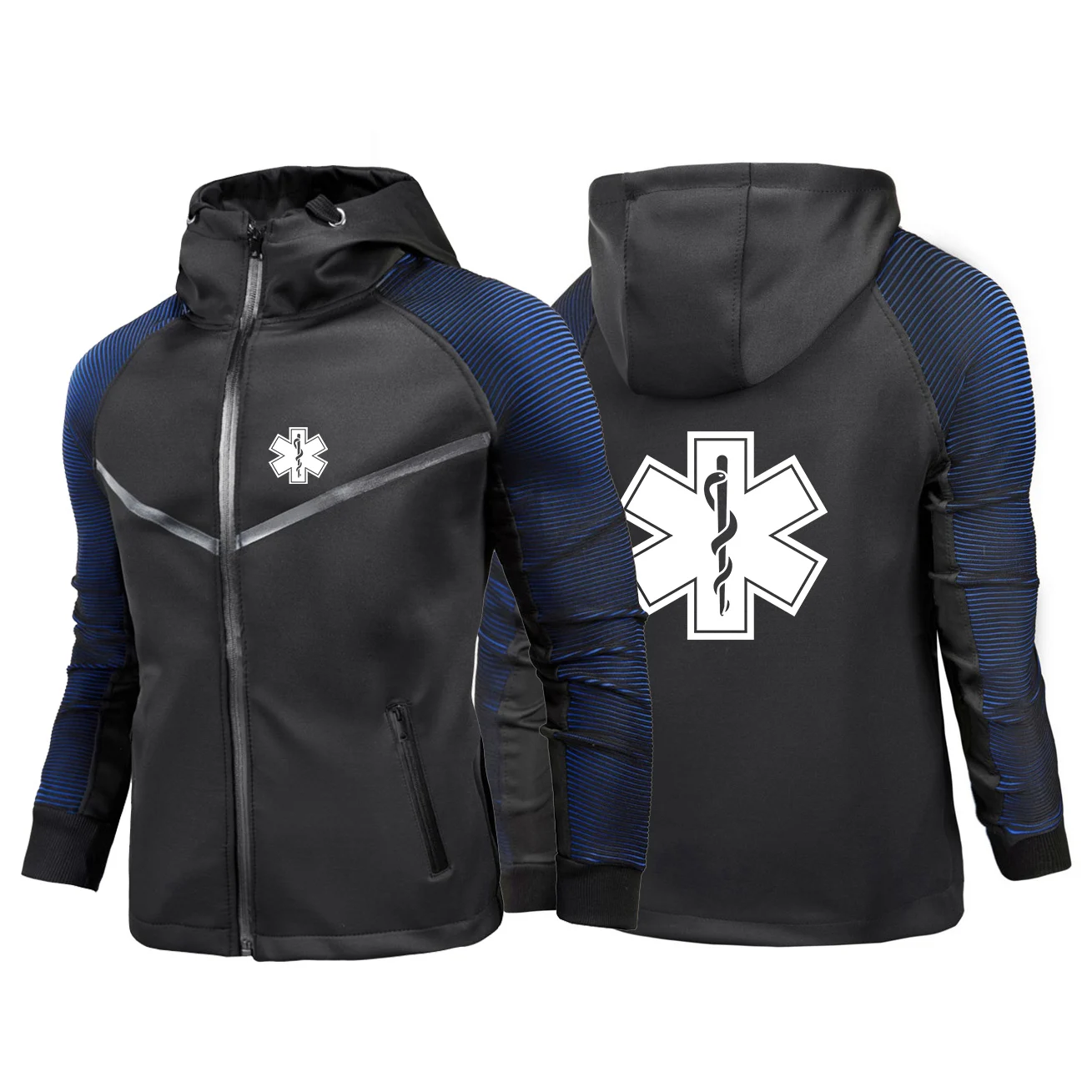 2024 Men New EMT Emergency Ambulance Print Custom Made Spliced Zipper Hoodie Jacket Cardigan Racing Suits Hoodies Sportswear Top