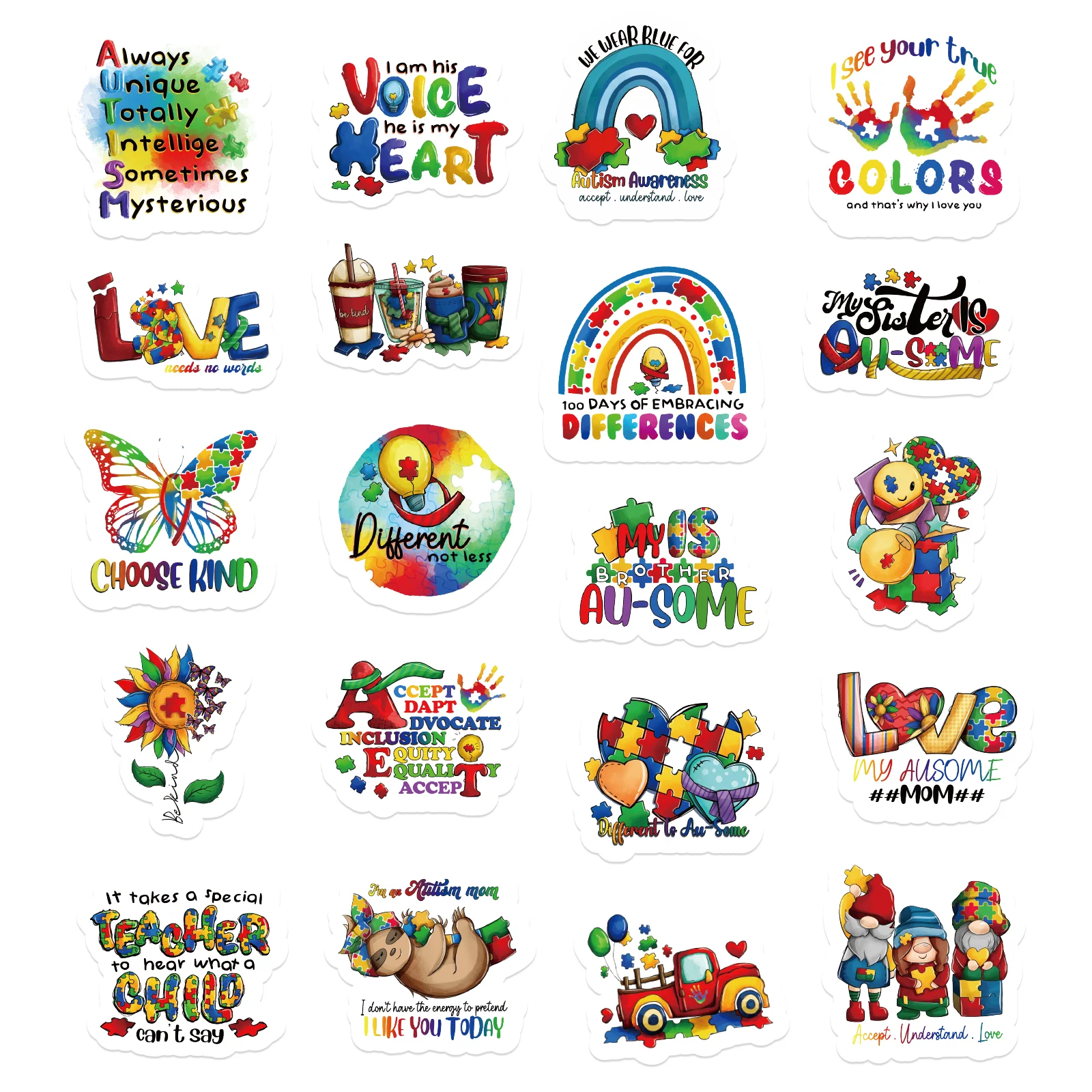 200 Pcs Autism Awareness Stickers  Aesthetic Stickers for Water Bottle Skateboard Laptop Phone Journaling Scrapbooking  Gifts