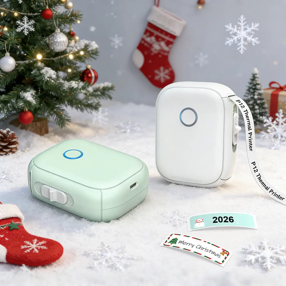 Mini impressora portátil marklife p12 impressora térmica adesivo máquina de rotulagem p12 fabricante de etiquetas ou 1pk continua fita de etiqueta