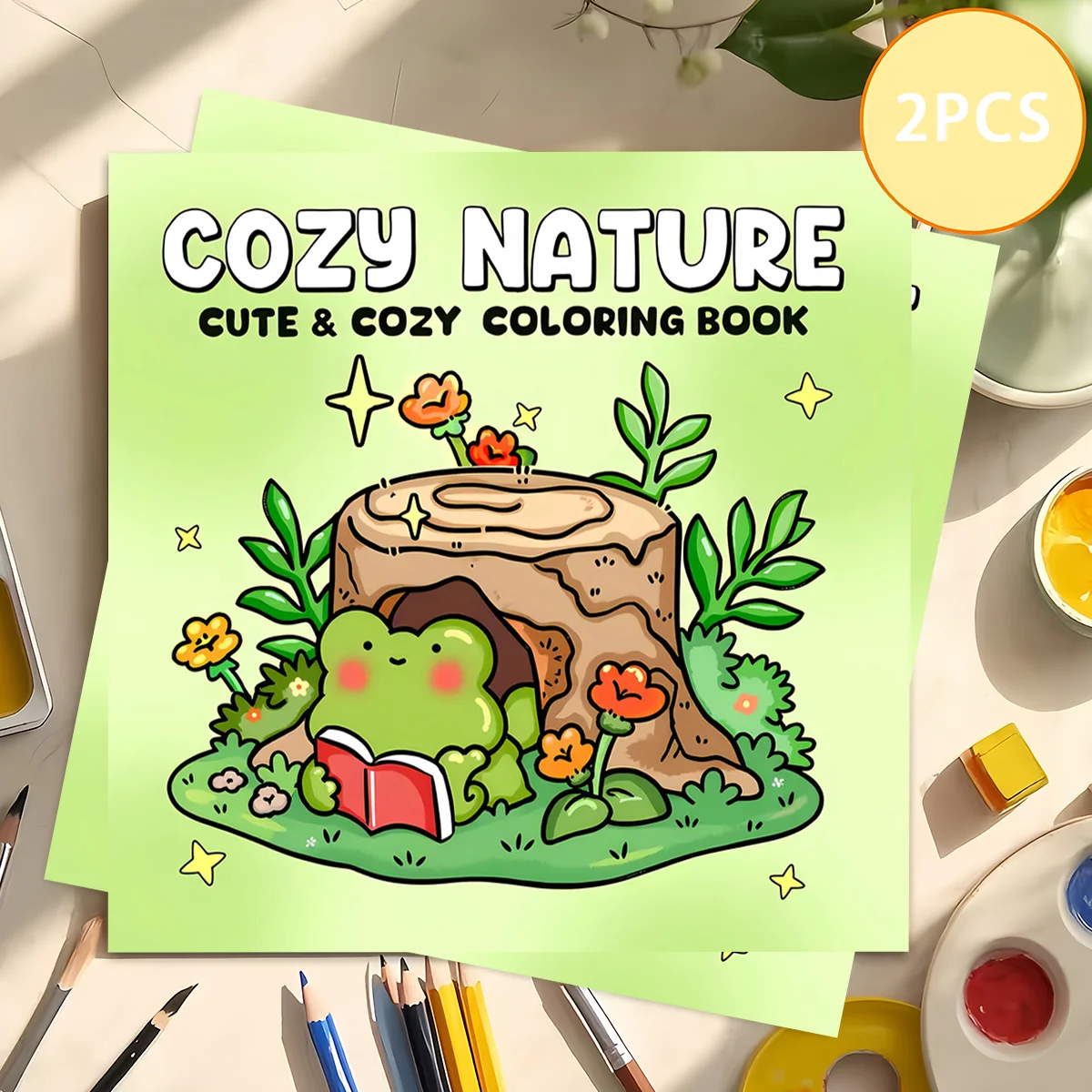 Cozy Nature Cute Frog Coloring Book for Toddlers Kids Ages 3-9, Big Bold Line Forest Wildlife Floral Garden Educational Drawing Activity Book, Thick No Bleed Paper Preschool Nature Learning Art Workbook, Great Gift for Boys Girls & Cute Animal Fans