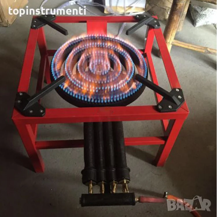 Commercial Heavy Duty Gas Stove 3 Keys Outdoor Camping Party Picnic Cooking Outdoor Single Cast Iron LNG Stove (Red)