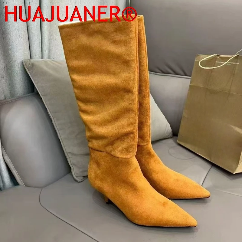 Genuine Suede 2026 Trend Designer Retro Stilettos Women's Modern Boots New Autumn Winter Pointed Over-the-knee Slim Shoes
