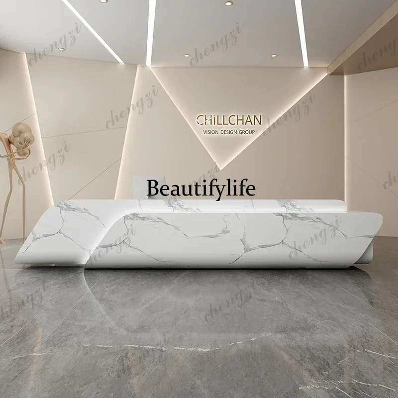132 White Clinic Reception Desks Counter Restaurant Arched Classic Reception Desk Clothing Luxury Empfangs Theke Office Furnitur