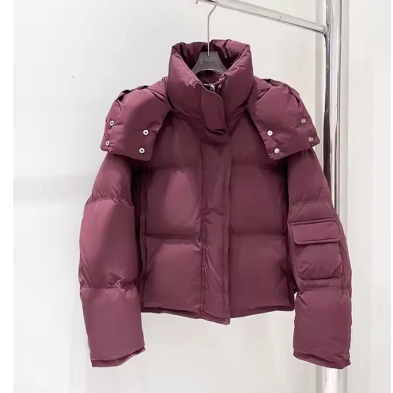 FashionSolid أسفل سترة منتفخة للنساء شتاء جديد مقنعين الدافئة أسفل الثلوج ارتداء معاطف عادية فضفاضة قصيرة سميكة أبلى