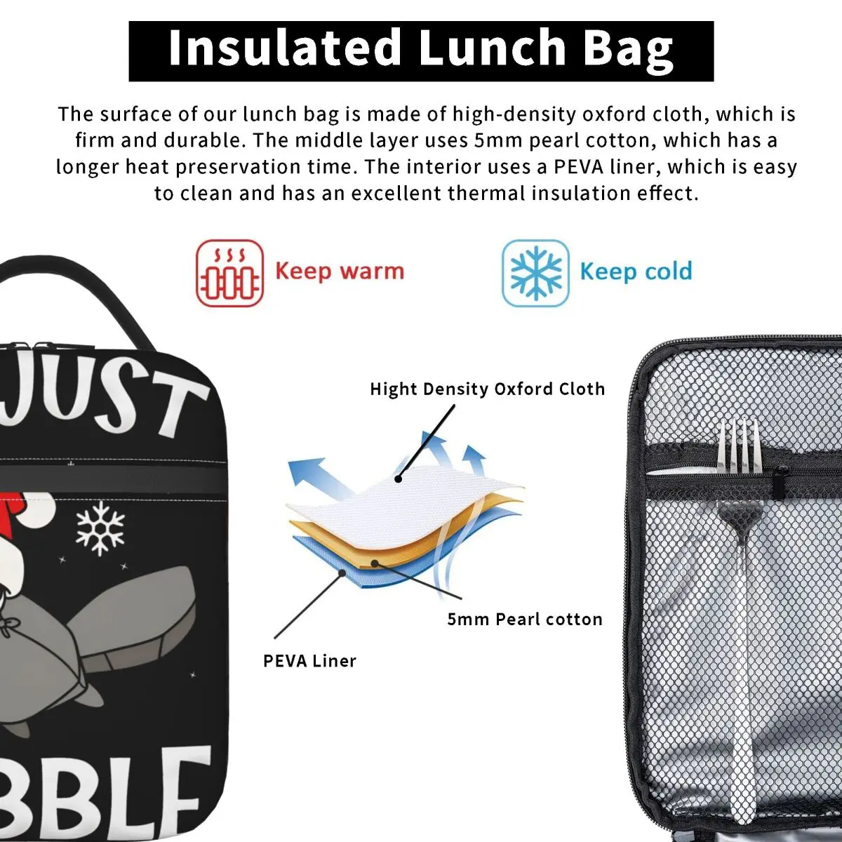 Dandys World Pebble عيد الميلاد معزول حقيبة الغداء وجبة كبيرة الحاويات حقيبة للحفاظ على البرودة حمل علب الاغذية كلية في الهواء الطلق بينتو الحقيبة