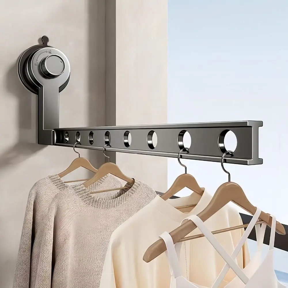 

Space Aluminum Suction Cup Clothes Drying Rack Non-Punching Wall-mounted Folding Clothes Drying Rack Anti-Rust Adjustable