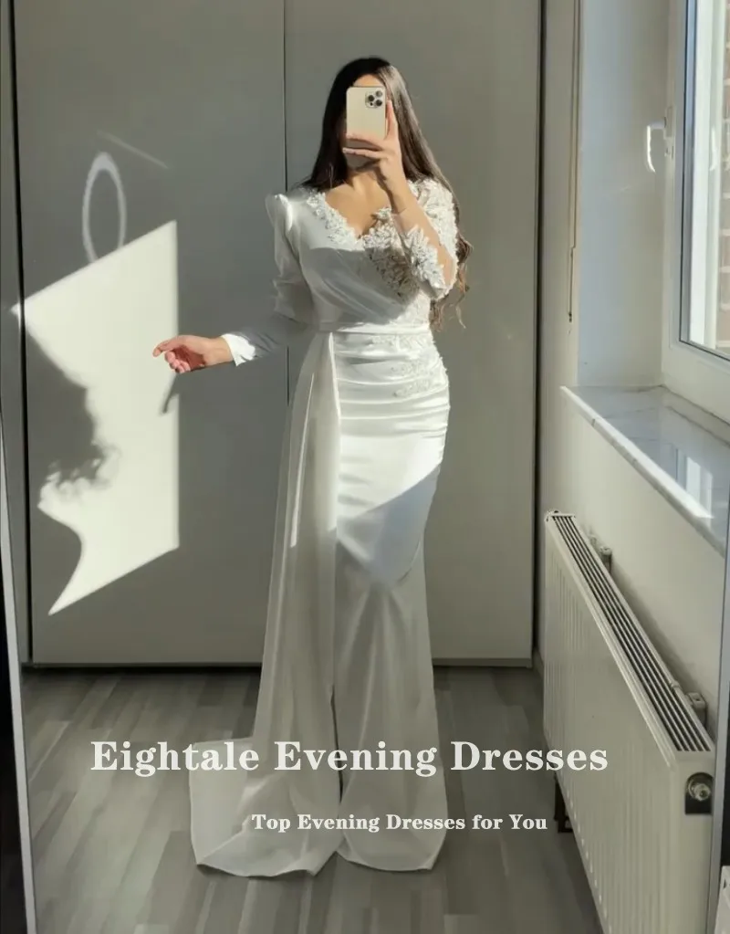 Eigtale-vestido de noche Vintage para fiesta de boda, de satén, con cuentas, manga larga, cuello en V, apliques de sirena, vestidos de graduación, vestido de celebridad