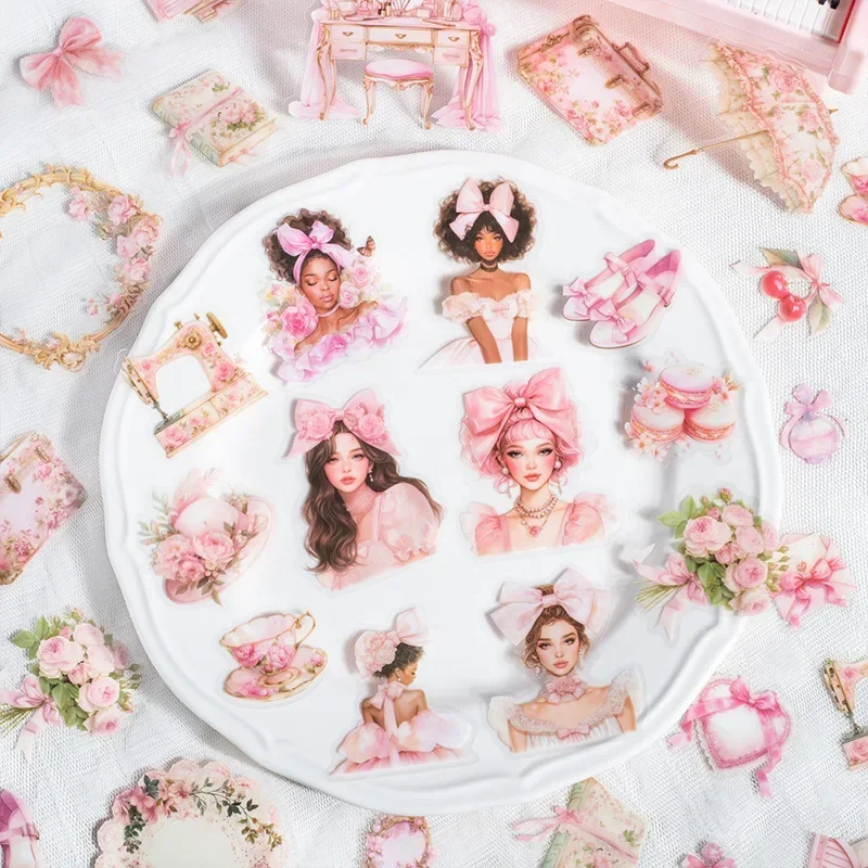 25pcs Writing Stationery Dream Girl Pink Character Girl Material Package Decorative Scrapbook Cute Stickers
