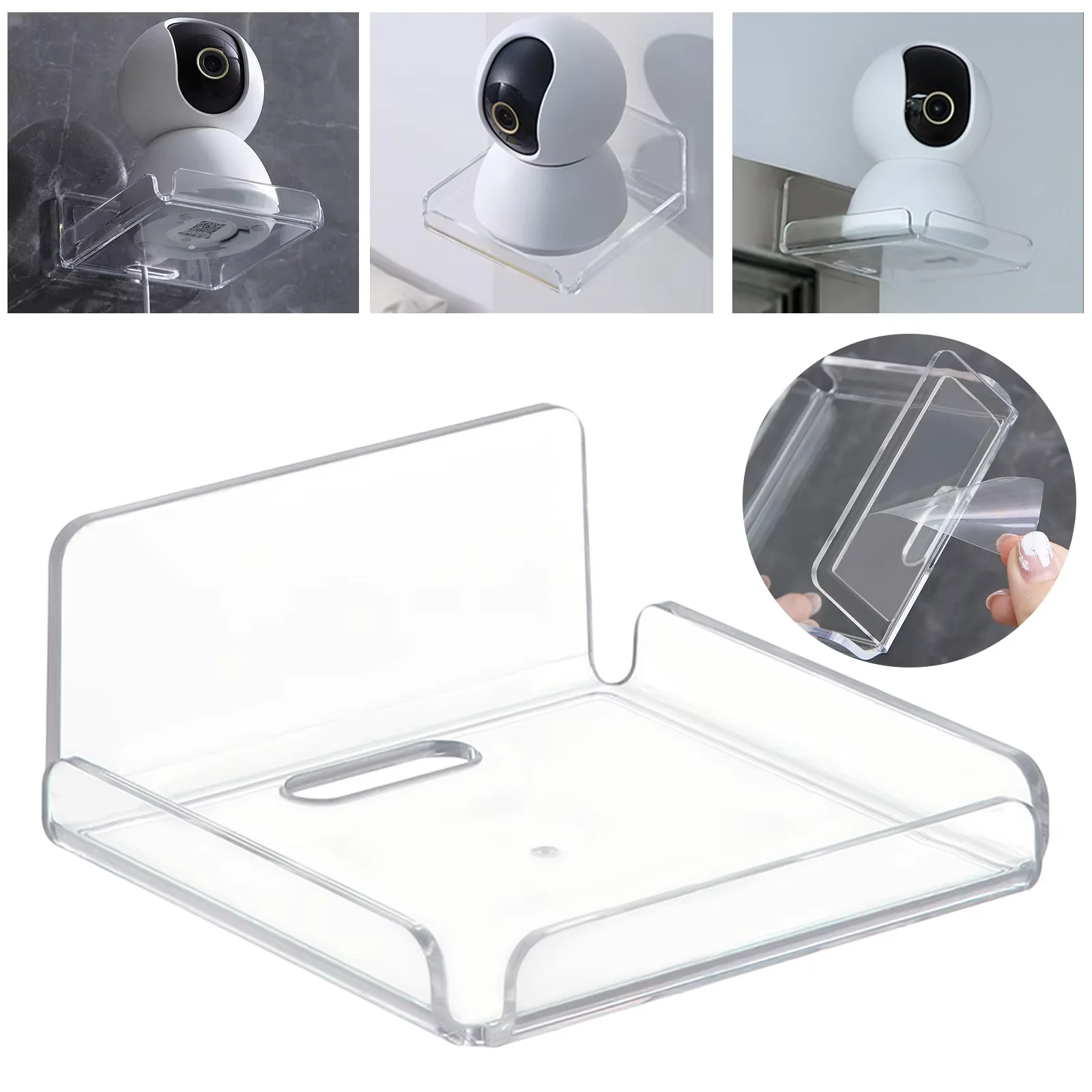 Acrylic Floating Shelves Small Clear Shelf Display Ledges Adhesive Hanging Shelves Wall Mount Stand for Speaker Security Camera