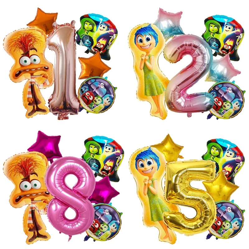 Inside Out 2 Anime Digit 1-10 Ballons Disney Anxiety Joy Kawaii Party Accessory Birthday Gender Reveal Baby Shower Decorations