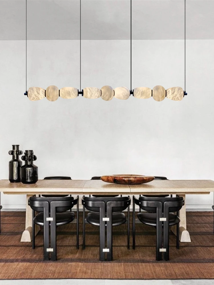 Upgrade Your Dinning Room With Our Exquisite Linear Natural Marble Chandelier Crafted From White Alabaster Dimming Function