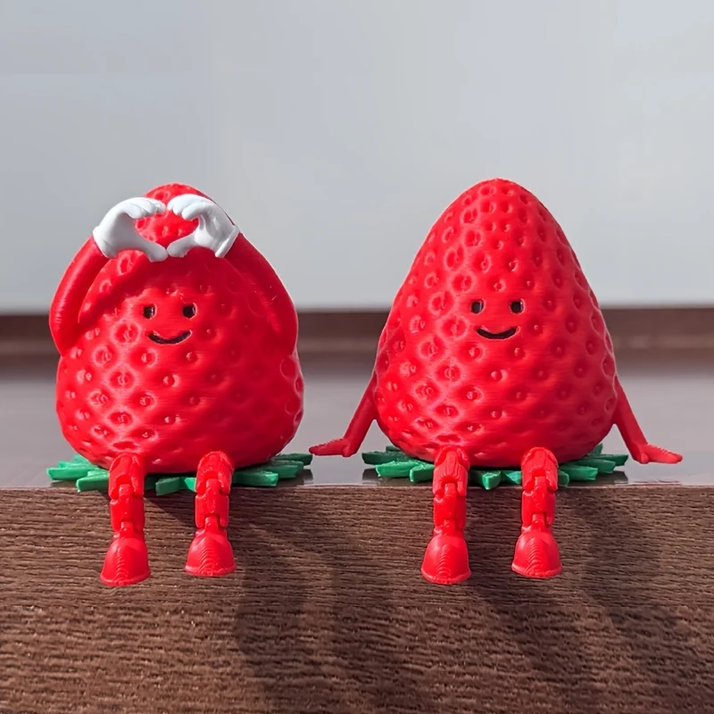2-Piece Set with Random Styles, Includes Pen Refills, Strawberry-Shaped Ornaments with Movable Joints, Cute Little Figure Design, Heart Gesture, Suitable for Home and Office Desktop Decoration