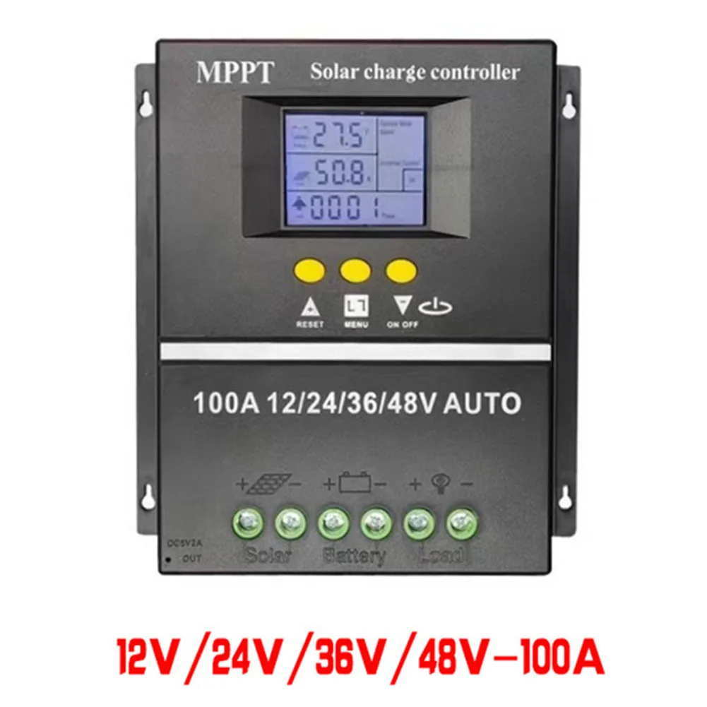 100A Solar Charge Controller 12V/24V/36V/48V Auto Solar PV Regulator with LCD Display for Solar Panel System