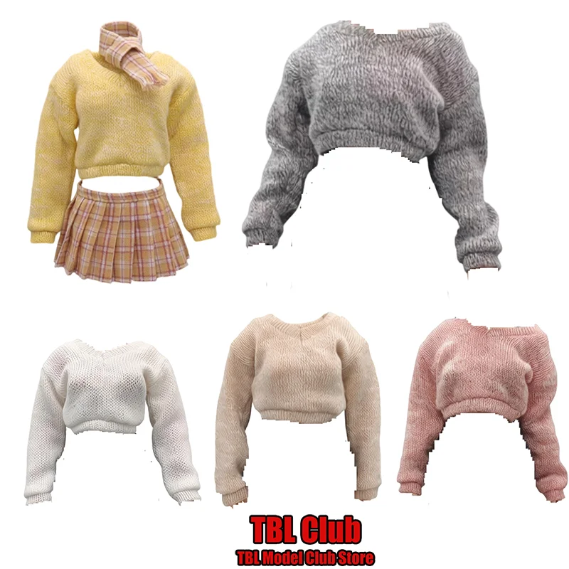 

Женская одежда в масштабе 1/6, свободный эластичный свитер с длинными рукавами, синие рваные мини-джинсы для 12-дюймовой фигурки солдата TBL VCD