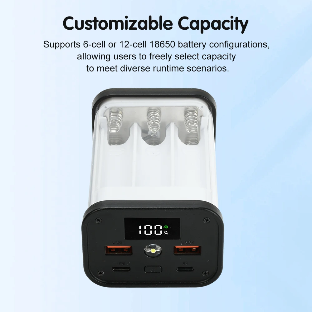 DIY 18650 Power Bank Kit Mini Ups with Transparent Shell Solderless Design Supports PD Fast Charging Portable Battery Case