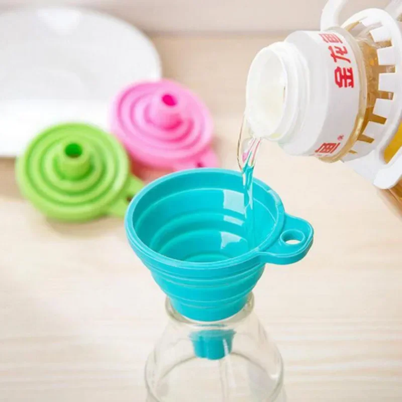 1Pcs Silicone Folding Funnel Foldable FunnelHousehold Kitchen Cooking Tools Portable OilPot Liquid Dispensing Kitchen Gadgets