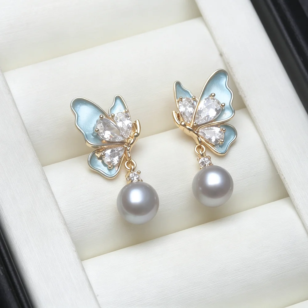 Niedliche Weiße Natürliche Süßwasserperlen-Ohrringe für Frauen, Hängende 925 Silber Perlen-Ohrringe, Geschenk für Ehefrau, Mutter, Jahrestag, Schwarz Lila – Detail 3