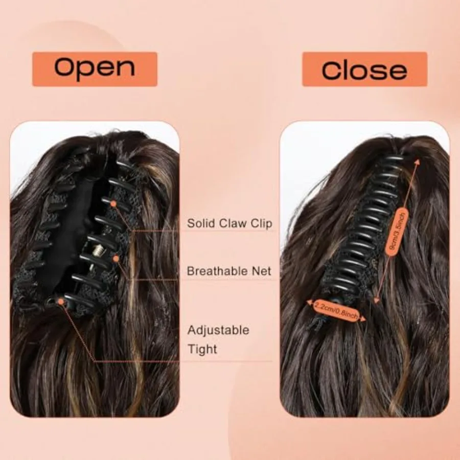 24 رقيق طويل متموج مجعد مخلب كليب وصلات شعر للنساء متعدد الطبقات كليبين ذيل حصان وهمية مع الاصطناعية الناعمة الطبيعية H #6