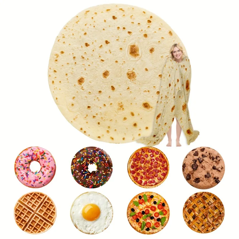 Round Blanket Comfortable Soft Warm Novelty Tortilla Pepperoni Pizza Donut Food Throw Blanket Bedroom Party Decoration Gift