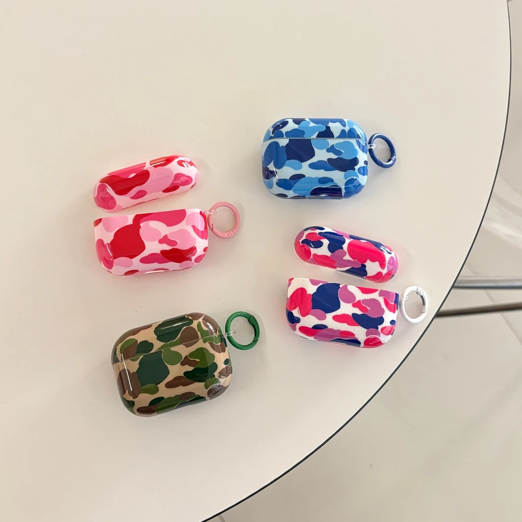 Étui AirPods 1 ou 2 3 4 Pro 2 Pro 3, motif de Camouflage de Collision de couleur élégant avec crochet, housse pour écouteurs