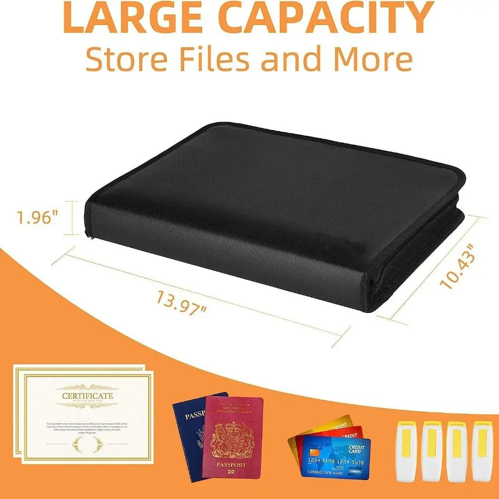 Fireproof Expanding File Folder Waterproof Zipper Closure Document Bag with Labels Multi Pockets Space Saving A4 Files Briefcase
