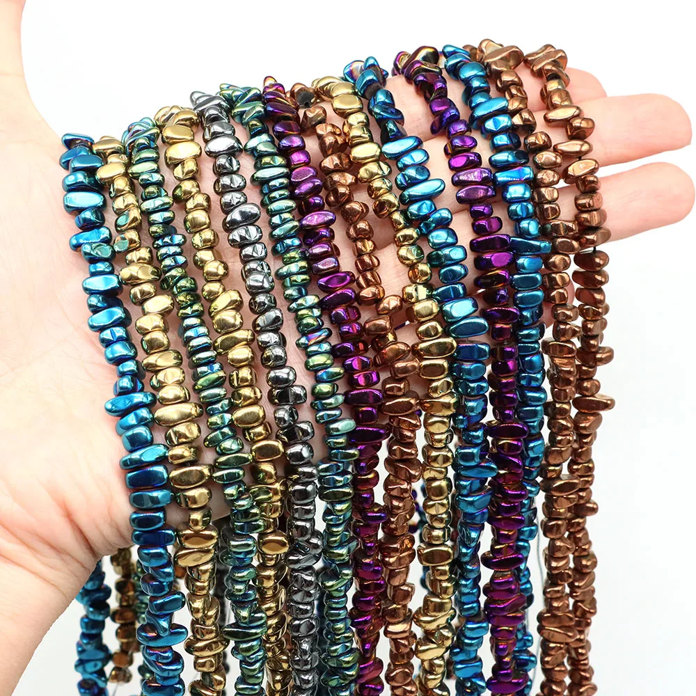 Goldfarbene, versilberte Hämatit-Perlen, unregelmäßiger Kies, Naturstein, lose Distanzperlen für Schmuckherstellung, DIY-Armband