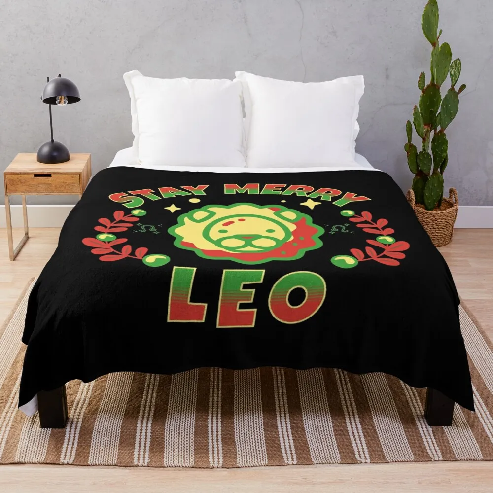 

Stay Merry Leo Zodiac Throw Blanket Moving Hair Plaid on the sofa Blankets