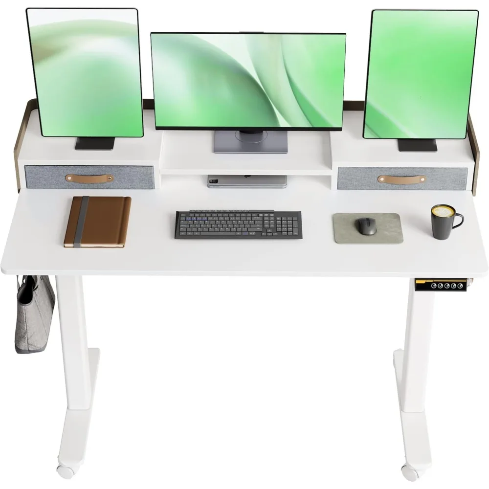 Standing Desk with Drawers, 48 Inch Standing Desk Adjustable Height, Adjustable Electric Stand Up Sit Stand Small Desk