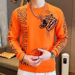High Quality Homme Diamond Autumn Hot Drill Orange T-Shirts Social Club Outfits T Shirt Men Long Sleeve Pullover Men Clothing