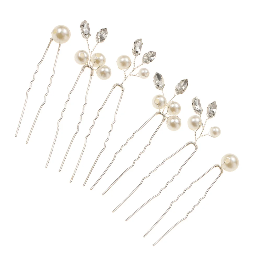 

6 Pcs Bridal Hair Accessories Exquisite Pearls Hairpins for Wedding Bride Headdress Zinc Alloy