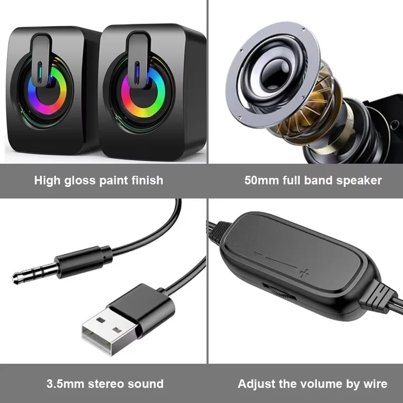 2 PC Computer Speakers PC Sound Box HIFI Stereo Microphone USB Wired Caixa De Som with LED Light For Desktop Computer