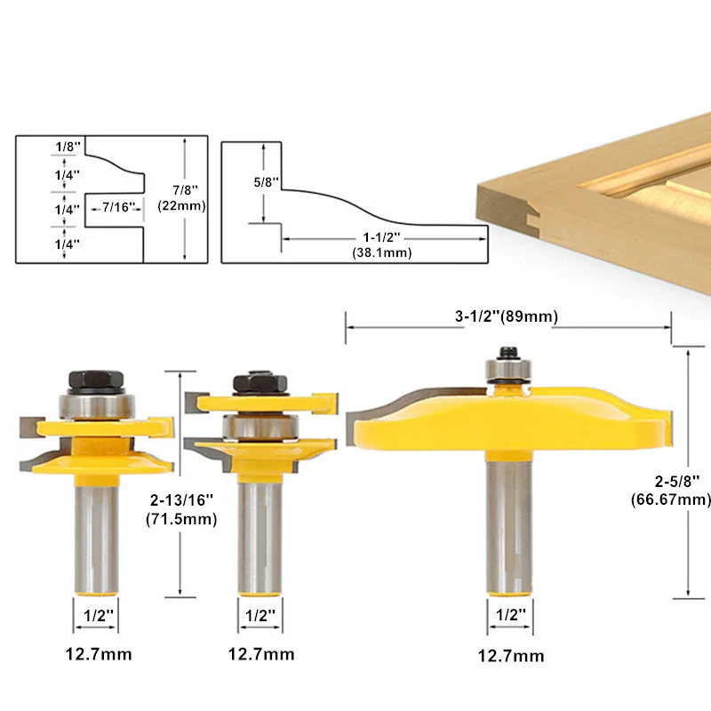 

Woodworking milling cutter, small household mortise and tenon joint cutter, door frame board cutter, three piece set of tools