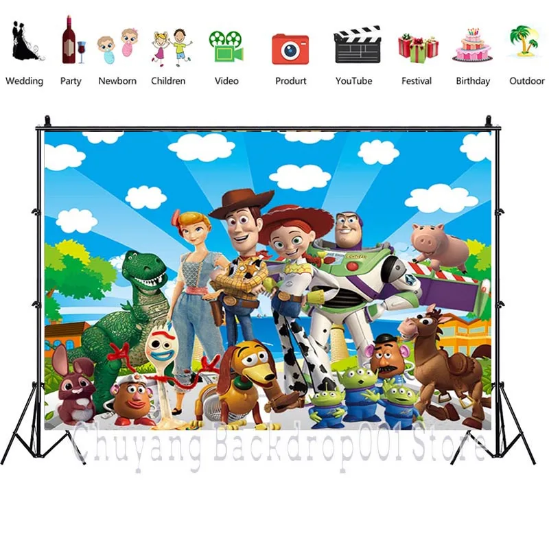 Disney Custom Toy Story Photography Backdrop Baby Shower Boys Happy Birthday Party Background Photocall Prop Decoration Banner