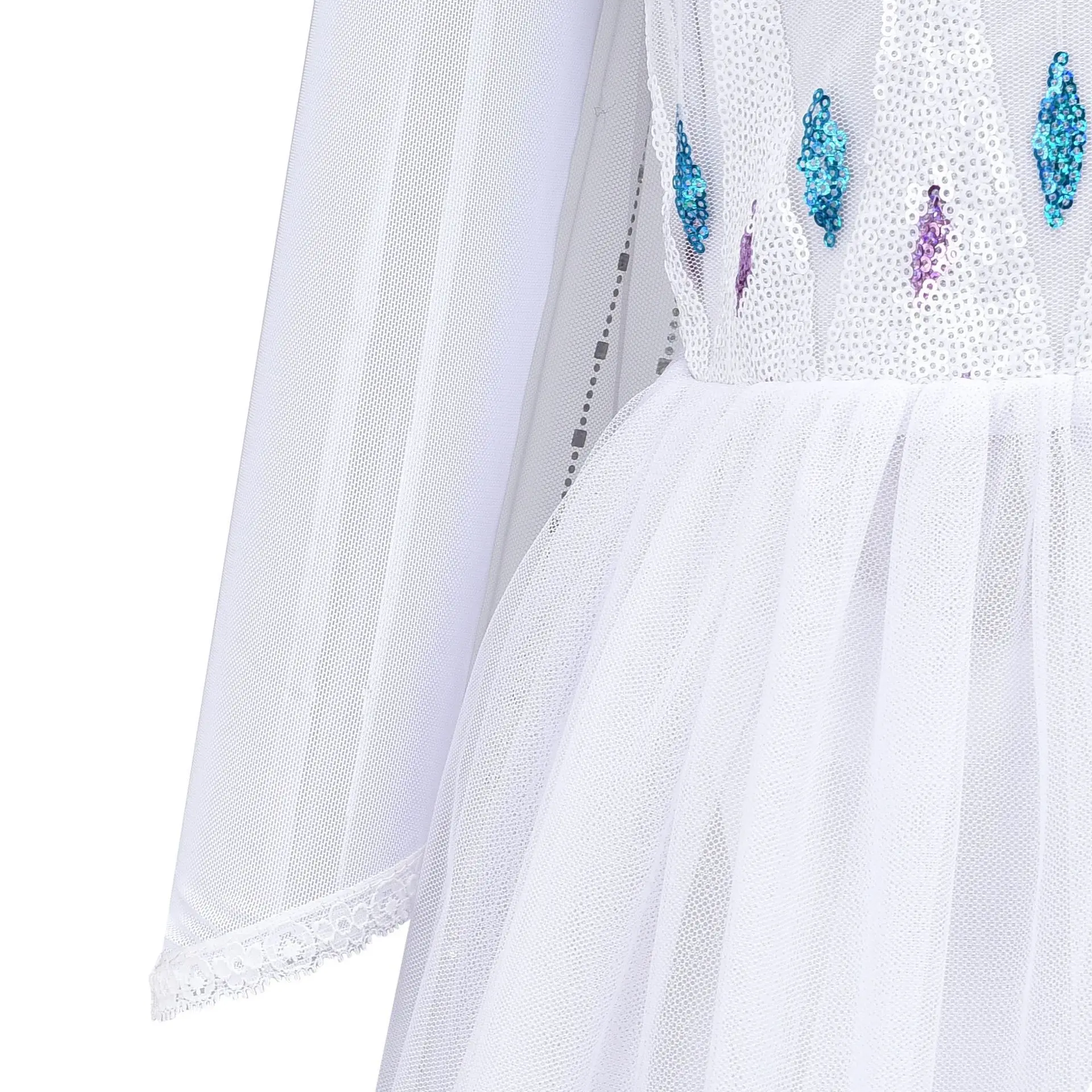 Weißes Schneekönigin Elsa Kleid Cosplay-Kostüm für kleine Mädchen, Feiertags-, Geburtstags-, Karnevals-Rollenspiel-Outfit – Detail 7
