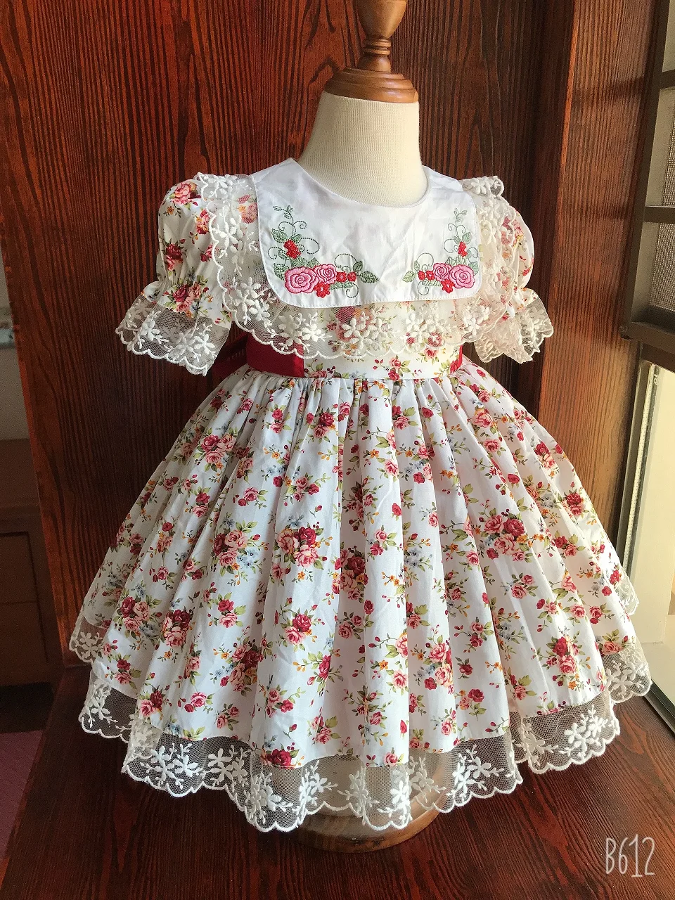 0-12Y Baby Girl Summer Red Rose Floral Turkish Vintage Lolita Princess Ball Gown Dress for Birthday Holiday Casual Eid