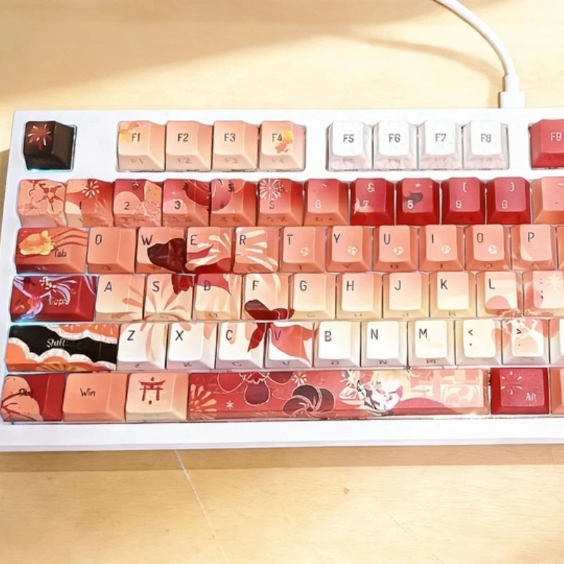 Genshin Impact Yoimiya Cosplay Anime PBT Keyboard Cap Desktop Ornament Kforce Transmission Original Keycap Game Gifts Delicacy