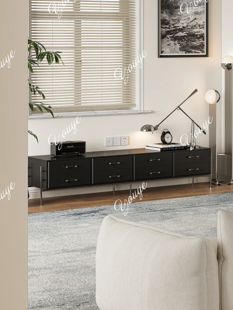 XM Simple Modern Black Double-layer TV Cabinet Art Design Household Wall Side Locker Side Cabinet