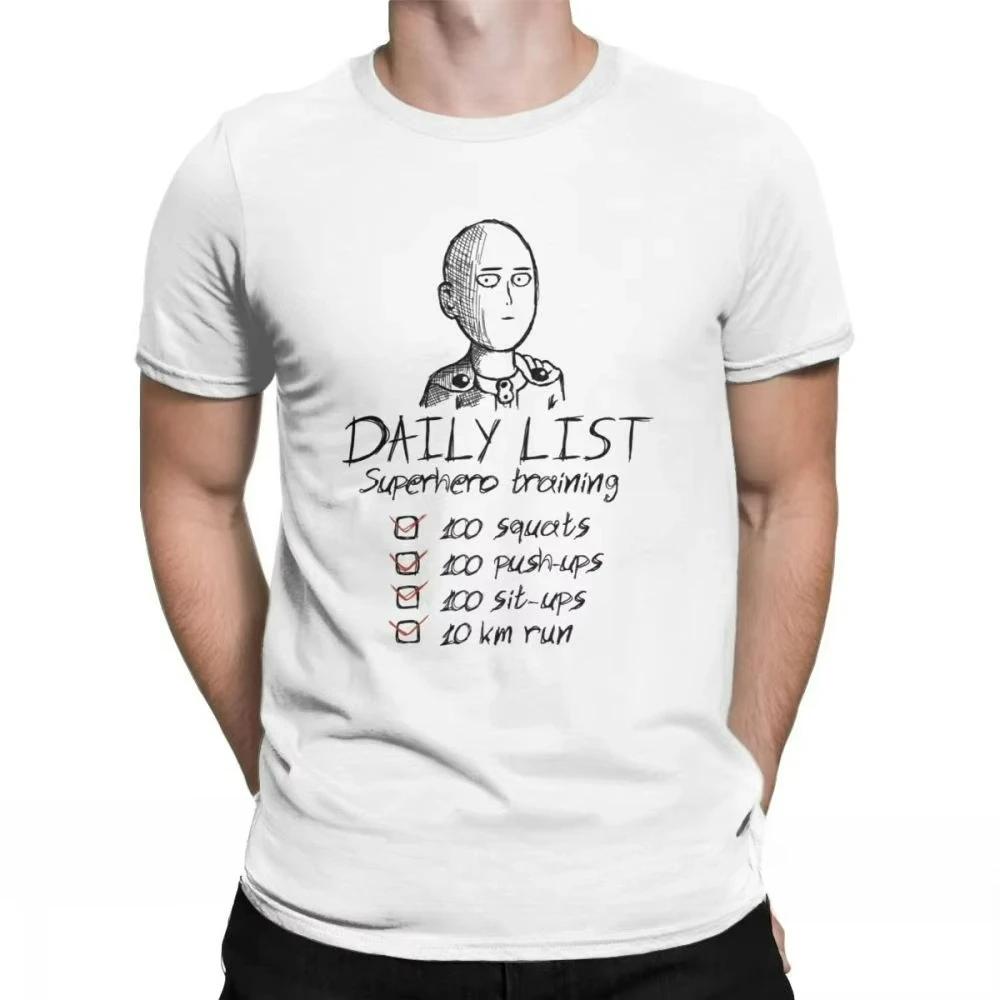 Men's One Punch Man Daily List T-shirt Saitama OPM Oppai Anime Manga Pure Cotton Printed Short Sleeved T-shirt Plus Size T-shirt