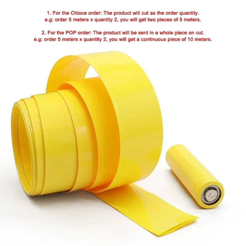 18650 PVC Heat Shrink Tube Battery Pack Yellow Width 29.5mm~200mm Insulated Protection Film Wrap lithium Case Cable Sleeve