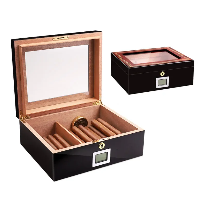 Portable Sealed Cigar Box Humidor Cedar WoooShelf Multifunction with Hygrometer Smoking Accessories Cigar Case Fit for 50pcs