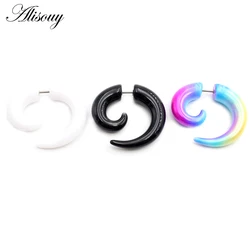 Alisouy 2PCS Piercing Black Acrylic Fake Cheater Spiral Ear Tunnel Plugs Taper Stretcher Expanders Gauge Earring Body Jewelry