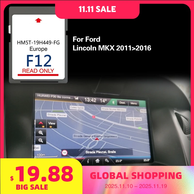 

for Lincoln MKX 2011-2016 Map Card Navigation Full Coverage Europe Road And Language Sat Nav