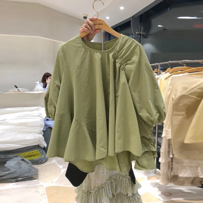 

Spring 2025 Women's Fashion Blouse Asymmetric Hem Unique Style Slimming Casual Top
