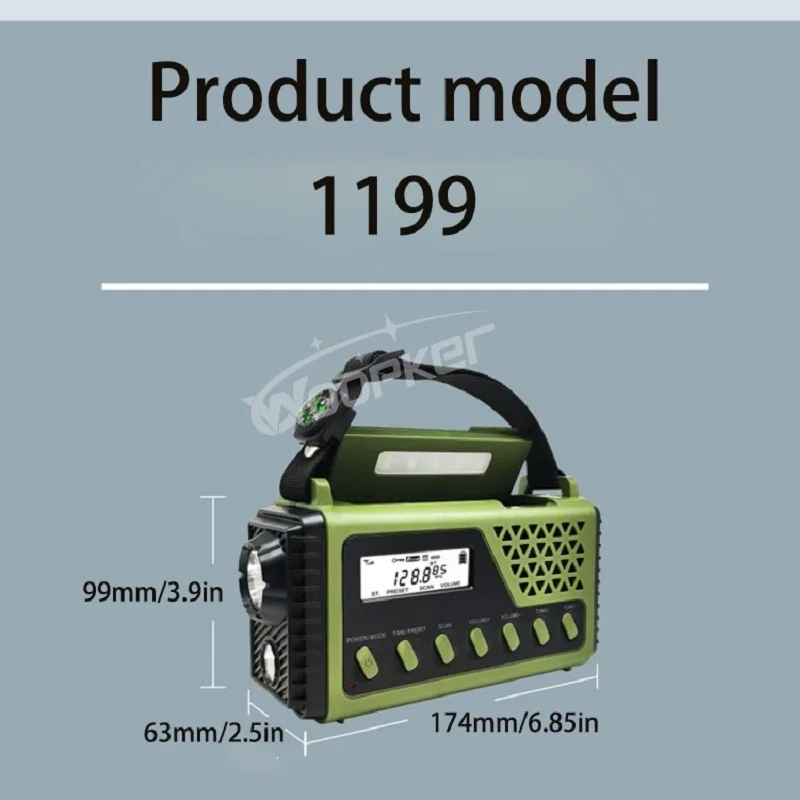 Woopker راديو SY-1199 10000mAh متعدد الوظائف FM راديو الطوارئ الطاقة الشمسية AM/FM/SW المحمولة راديو بلوتوث قوة البنك