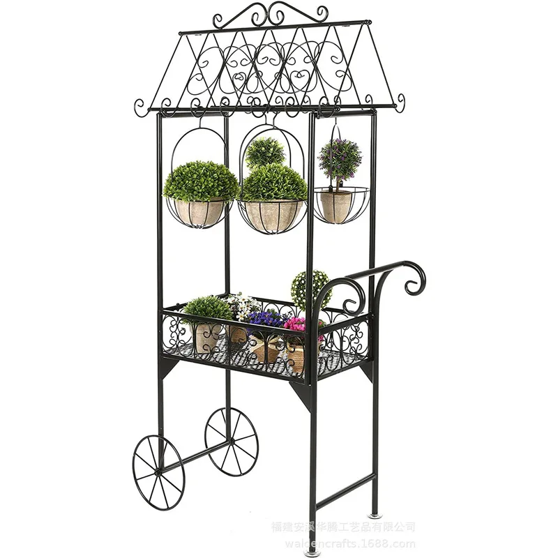American wrought iron decorative flower stand shelf hanging orchid green dill flower pot frame courtyard iron frame