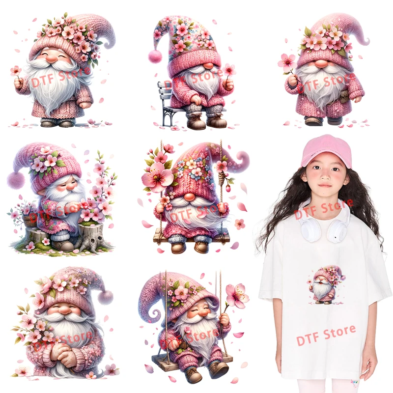 Watercolor Sakura Elf Dwarf DTF Heat Transfer Printing On Clothes Iron on Children's clothing Printing wholesale Washable Patch