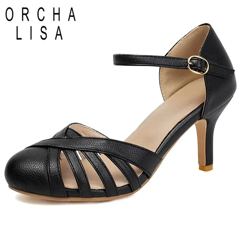 

ORCHA LISA Горячая новинка: женские сандалии с круглым носком, на тонком высоком каблуке 7,5 см, с ремешком на пряжке, большие размеры 46, 47, 48. Повседневные туфли в стиле Мэри Джейн.