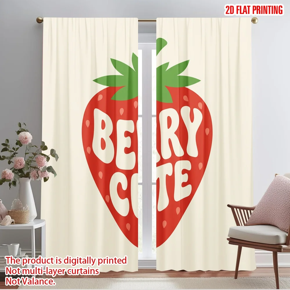 

2pcs 2D flat printing Curtain Berry Cute Strawberry Fabric Without Electricity Holiday Decorations for Bedroom Office Living