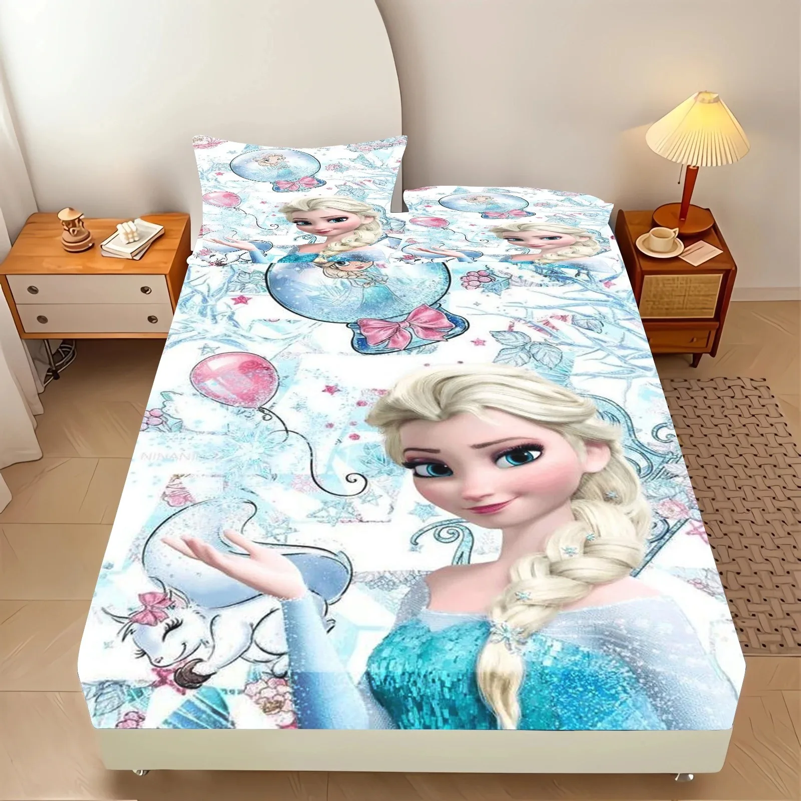 

Cartoon princess fitted sheet, Disney Frozen Princess Elsa home bedspread with pillowcase bedding set